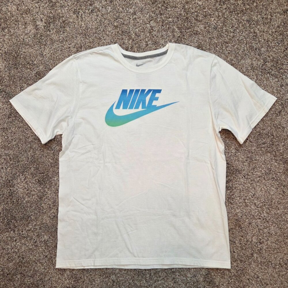 Nike Men’s Regular Fit 100% Cotton Graphic Logo T-Shirt, XL, White/Blue/Green